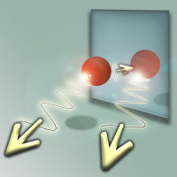 Kommt das Licht direkt vom Atom oder von seinem Spiegelbild? Ein Spiegel erzeugt eine quantenmechanische Überlagerung. Copyright: TU Wien