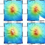 Tiefenkarten des Monowai-Vulkans beruhend auf den Vermessungen 1998, 2004, 2007 und 2011. Schon bei diesen Überblicksdarstellungen werden die Veränderungen deutlich, die der Vulkan im Verlauf weniger Jahre erlebt. Im Mai und Juni 2011 konnten britische und deutsche Forscher nun präzise den Verlauf einer Eruption vermessen. Grafik: I. Grevemeyer, GEOMAR