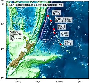 Das Untersuchungsgebiet am Louisville Hotspot im Südpazifik. Karte: IODP.