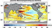 Keine Entwarnung: Gesamte gemessene Meeresspiegeländerungen 2002-2009. (c) Grafik: Roelof Rietbroek/Uni Bonn